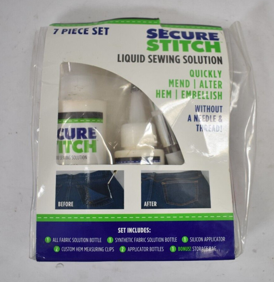Secure Stitch Liquid Sewing Solution 7 Piece Set No Needle Or Thread Fabric Glue