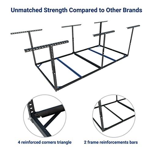 4x8 Overhead Garage Storage Rack without Decking, Storage Organization Black