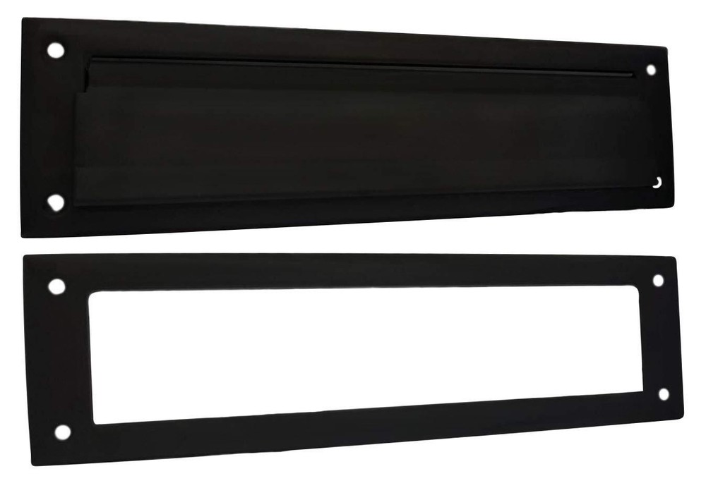 Solid Brass Mail Slot, with Solid Brass Interior Frame, 13" x 3.625", Matte Blac