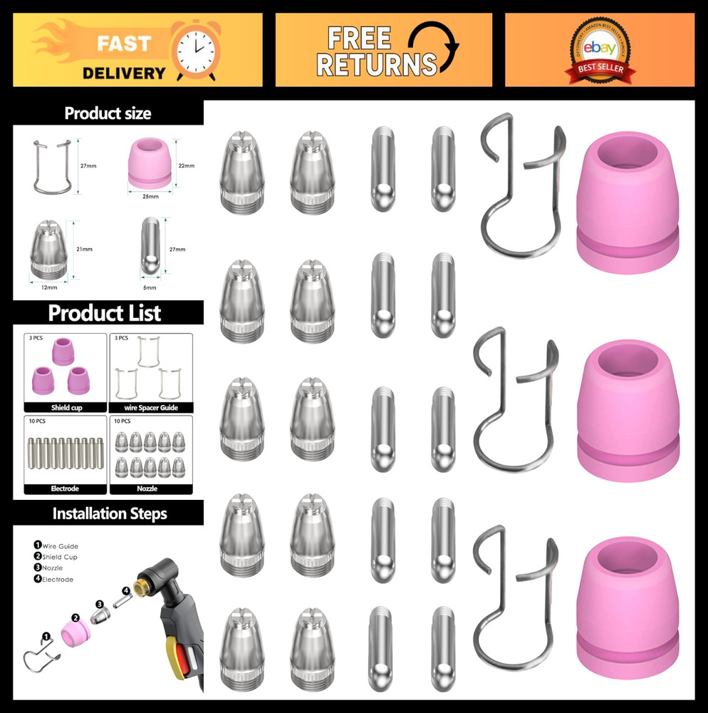 Plasma Cutter Torch Consumables Kit - 26Pcs Cutting Tips & Nozzles with Box