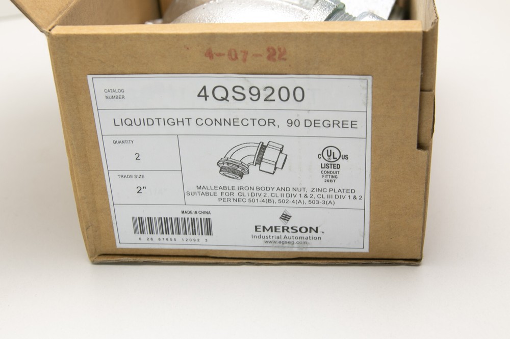 Liquidtight 2" Threaded Flex EMT Conduit 90-deg Connector - 2 pack - Appleton
