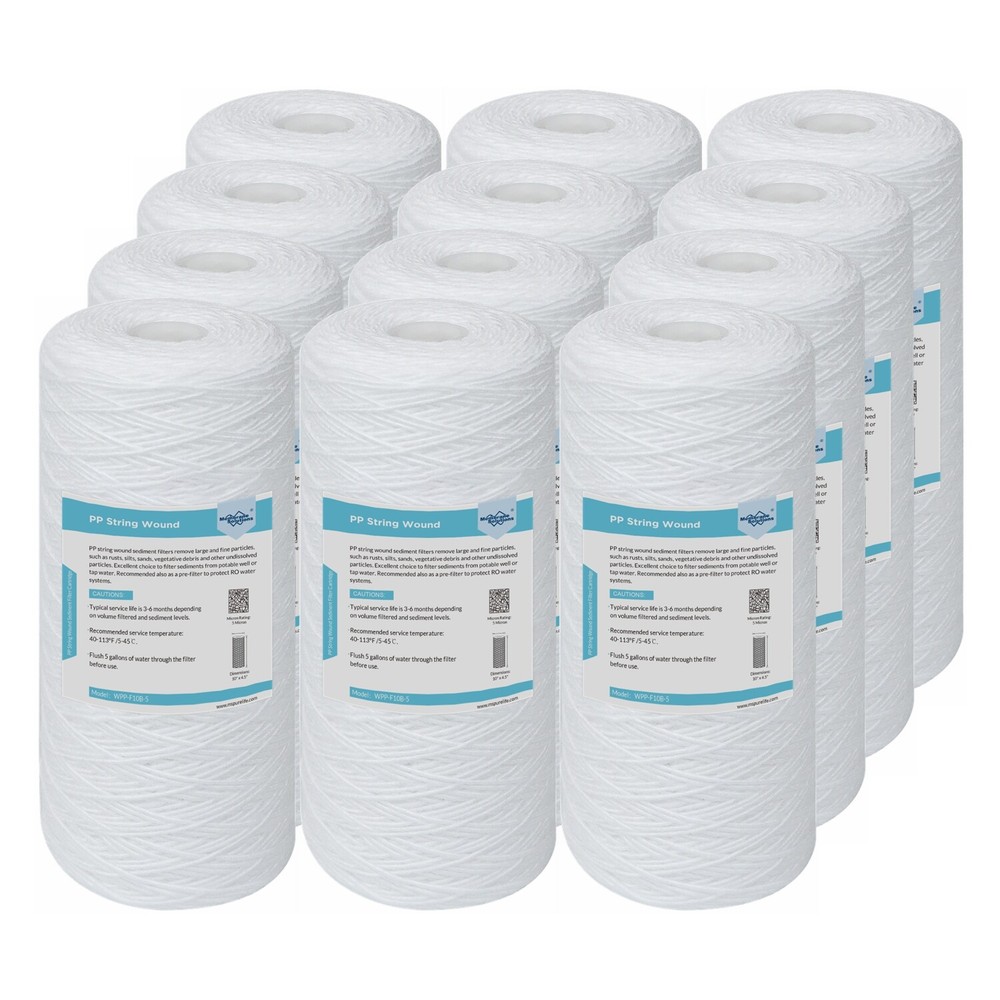 12 Pack 10" x 4.5" String Wound Sediment Water Filter 1/5/10 Micron for Big Blue