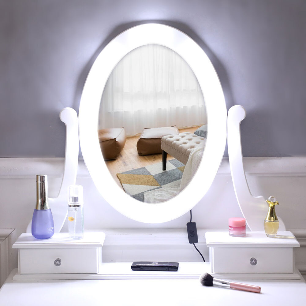 AUTOFOREVER White with light bulb 5 drawers 1 mirror dressing table set