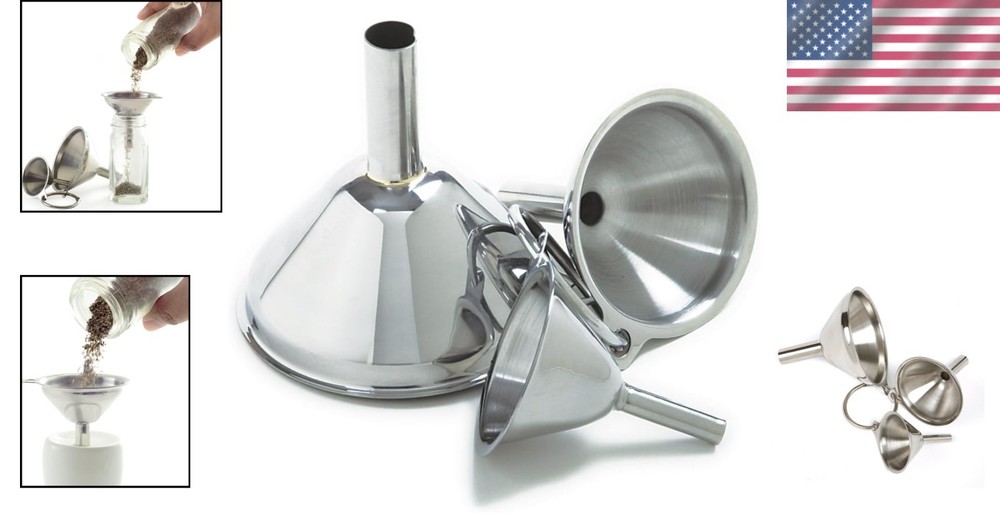 Stainless Steel Funnels, Set of 3, Silver