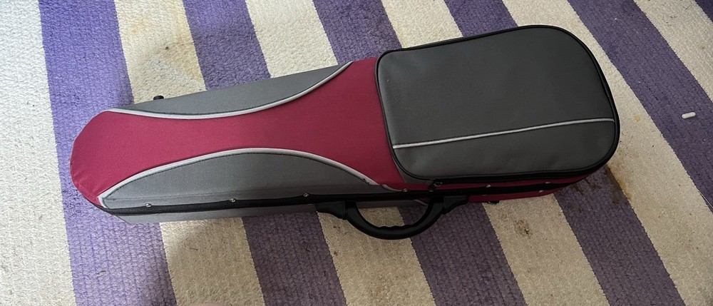 1/2 Size Violin Case With Backpack Straps Red & Grey