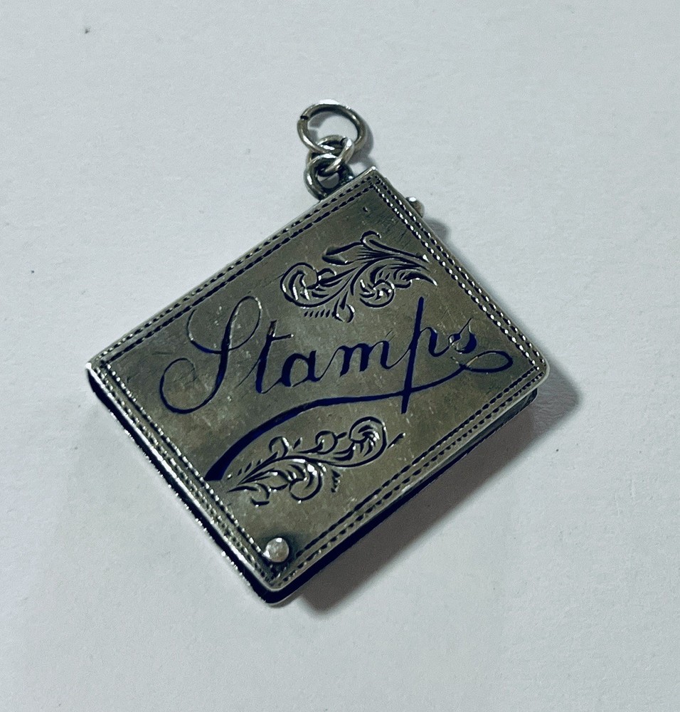 Antique Solid Sterling Silver Folding Stamp Book Case Gilt Chatelaine 1901