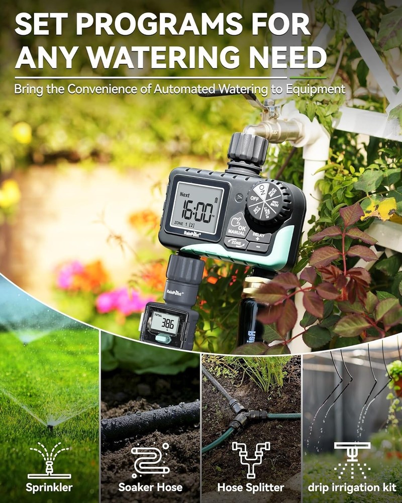 Efficient 2-Zone Water Timer with LED Display - Your Automatic Garden Assistant