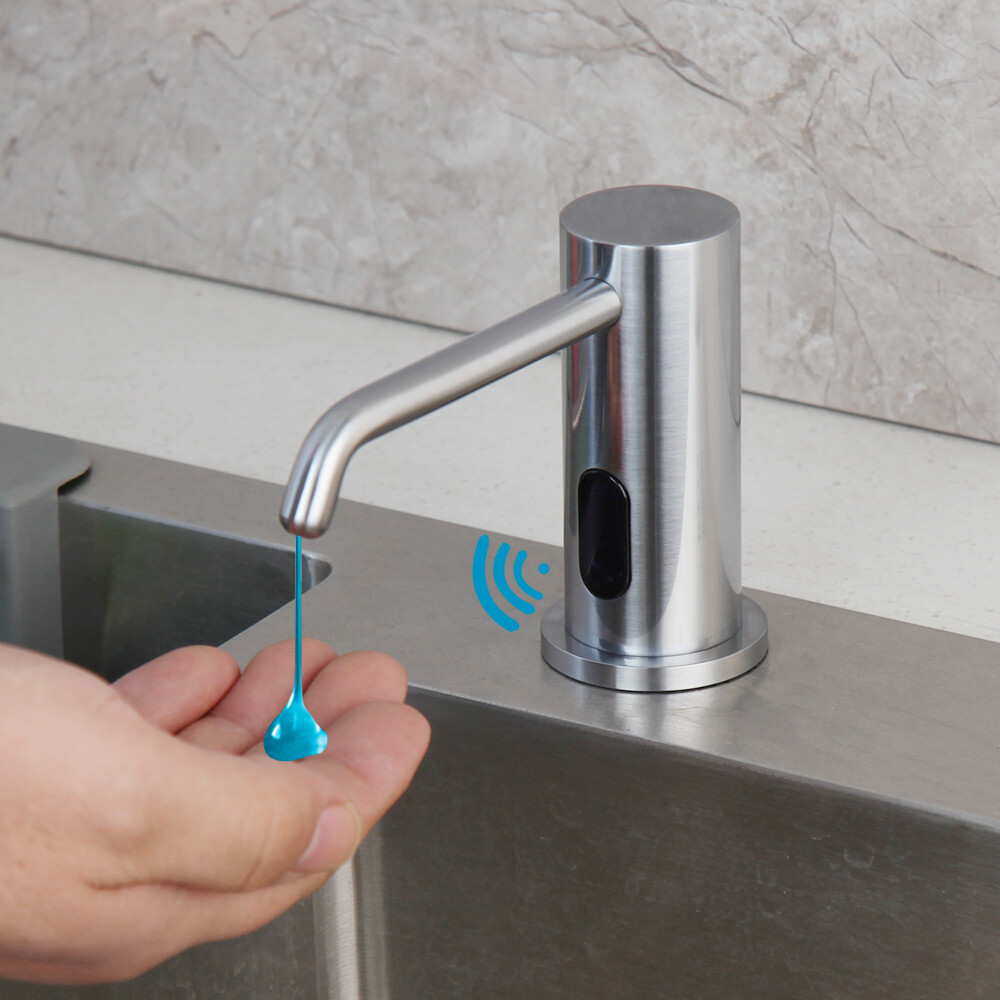 Kitchen Brushed Nickel  Automatic Hand Sensor 500ml Soap Dispenser Deck Mount