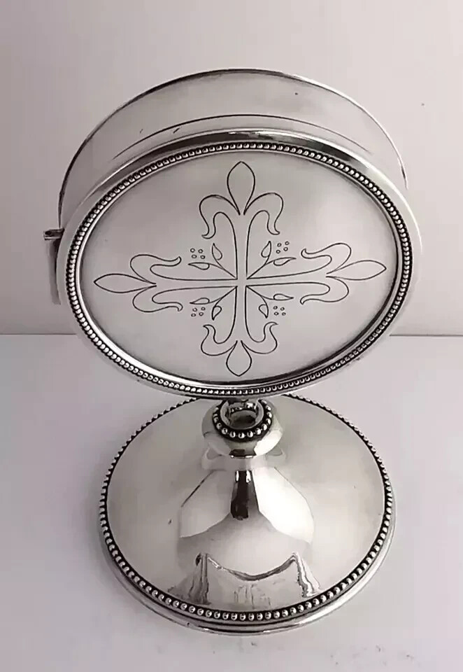 Rare French Solid Silver & Bronze Standing Pyx Communion Wafer Box - Monstrance
