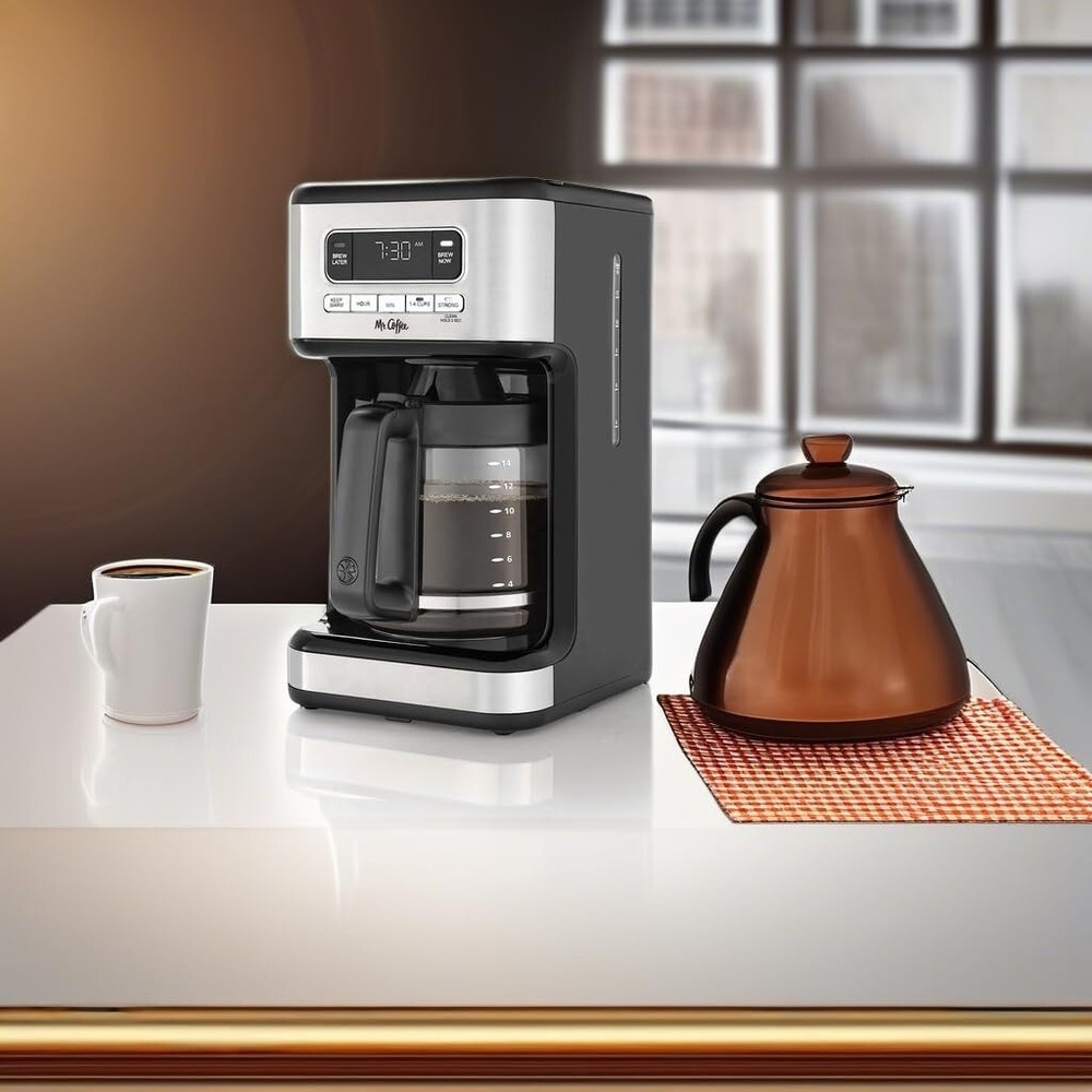 Mr. Coffee 14 Cup Programmable Coffee Maker Stainless Steel Auto Off Keep Warm