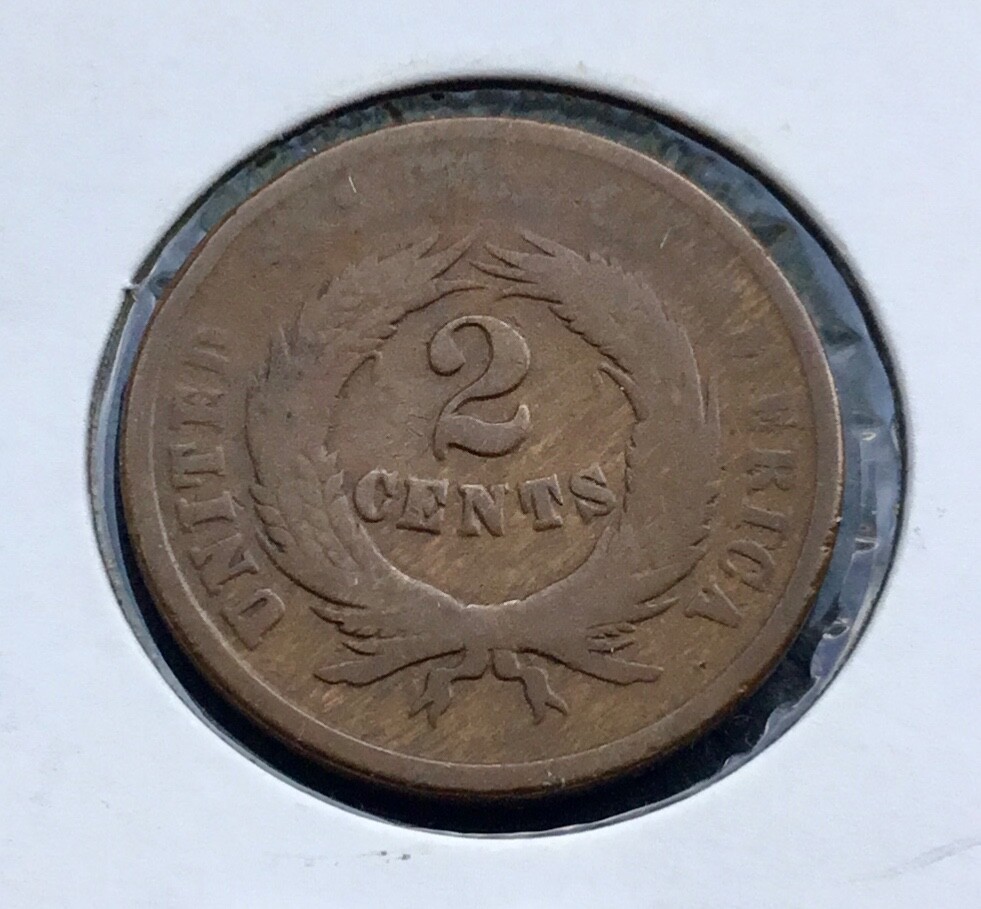 1864 Two-cent piece Bronze 2c coin RD