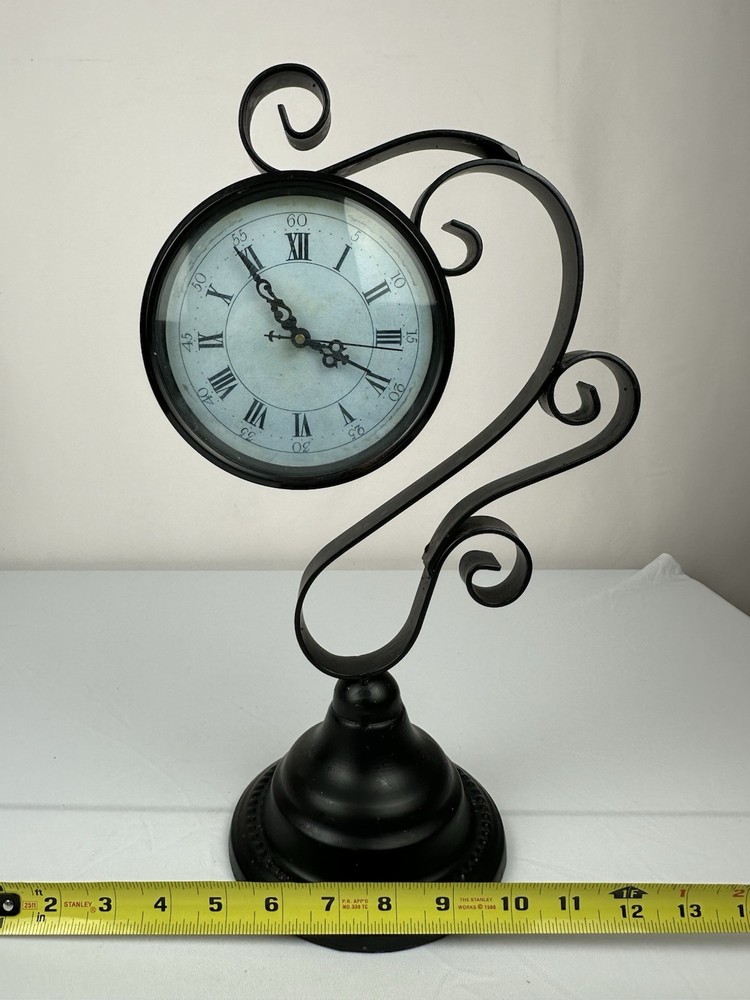 Hanging Clock With Wrought Iron Scrollwork Stand - Battery Operated