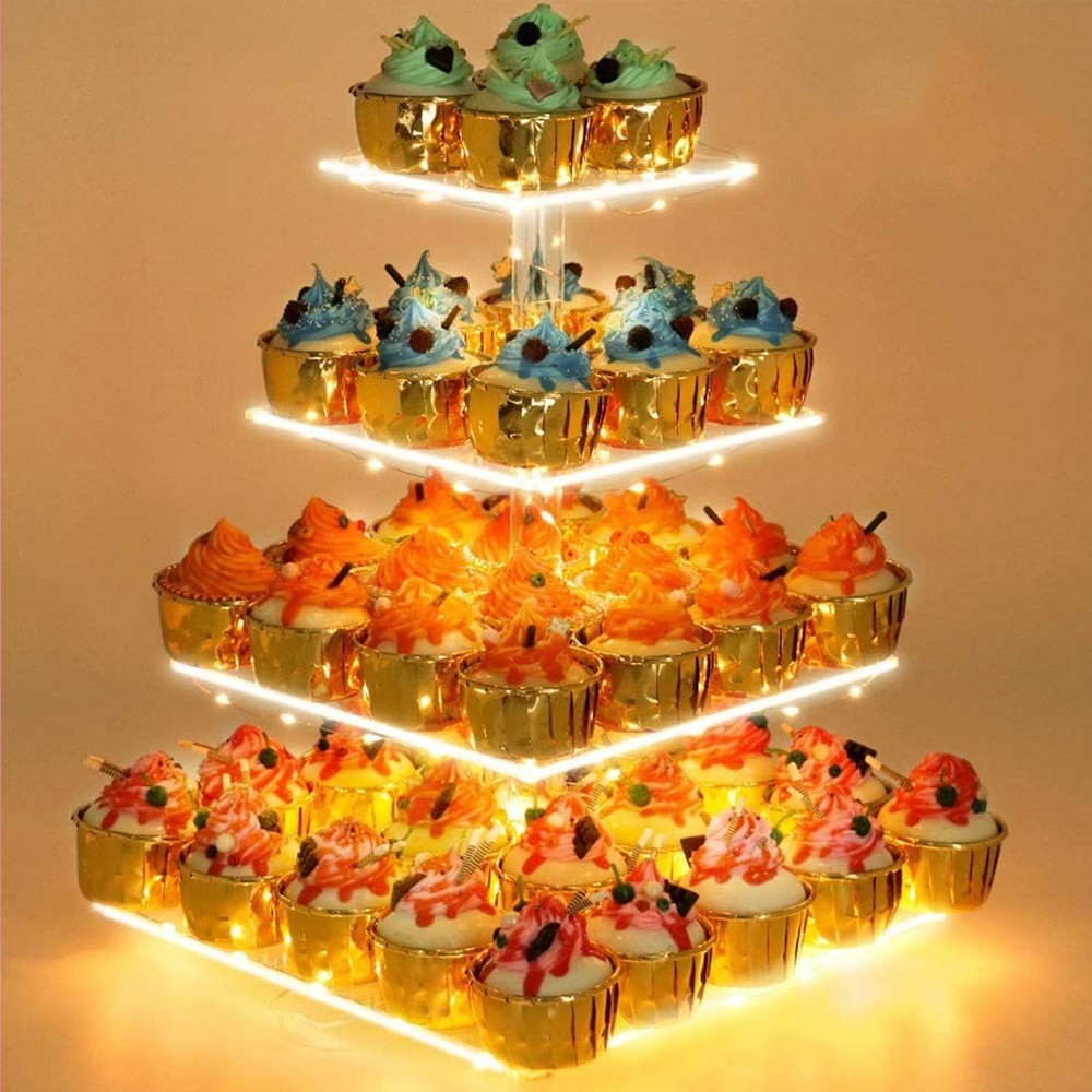 Versatile 4-Tier Cake Stand with LED Light for Celebrations & Special Occasions