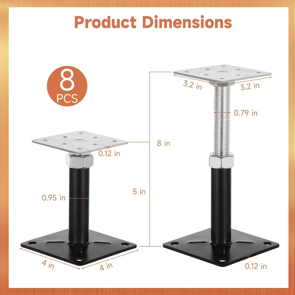 8 PCS Heavy Duty Adjustable Floor Jacks for Deck & Patio Support