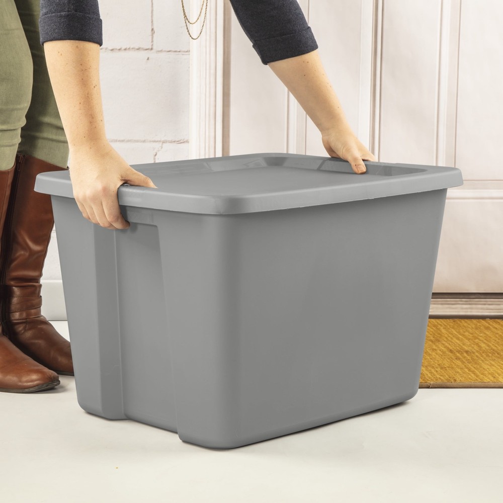 18 Gallon Large Storage Bin, Plastic Storage Container with Snap-On Lid, Gray
