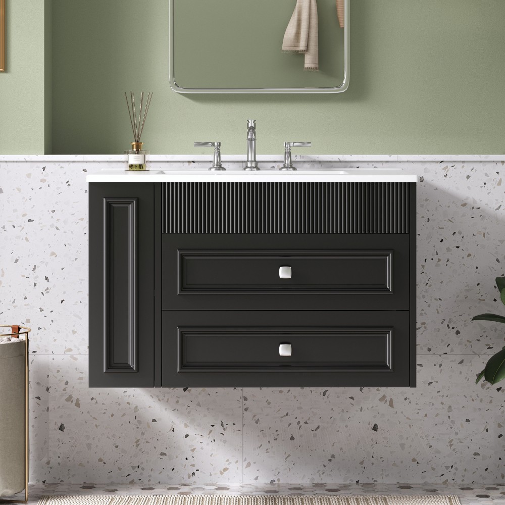 30'' Wall Mounted Bathroom Vanity Floating Bathroom Storage Cabinet Ceramic Sink