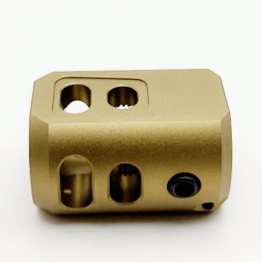 Top Flat 1/2×28 Thread Muzzle Brake Anodized For 9mm Glock Tan Color