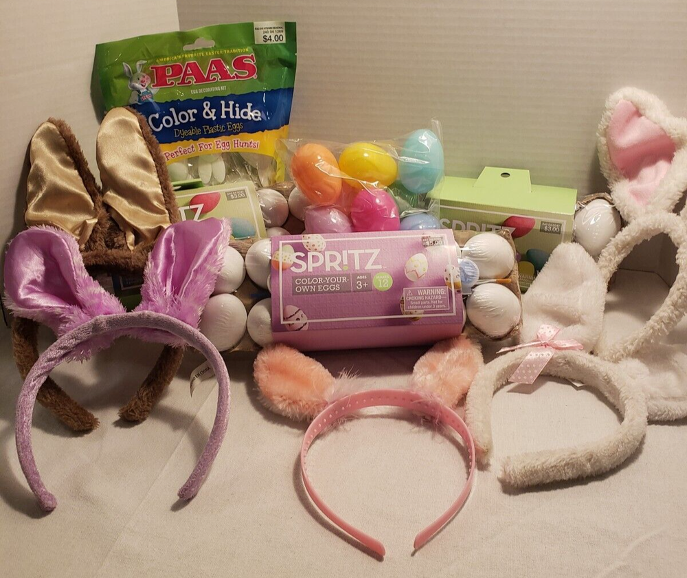 EASTER BUNDLE SET for KIDS - EGG DYE, PLASTIC EGGS, EASTER BUNNY EARS