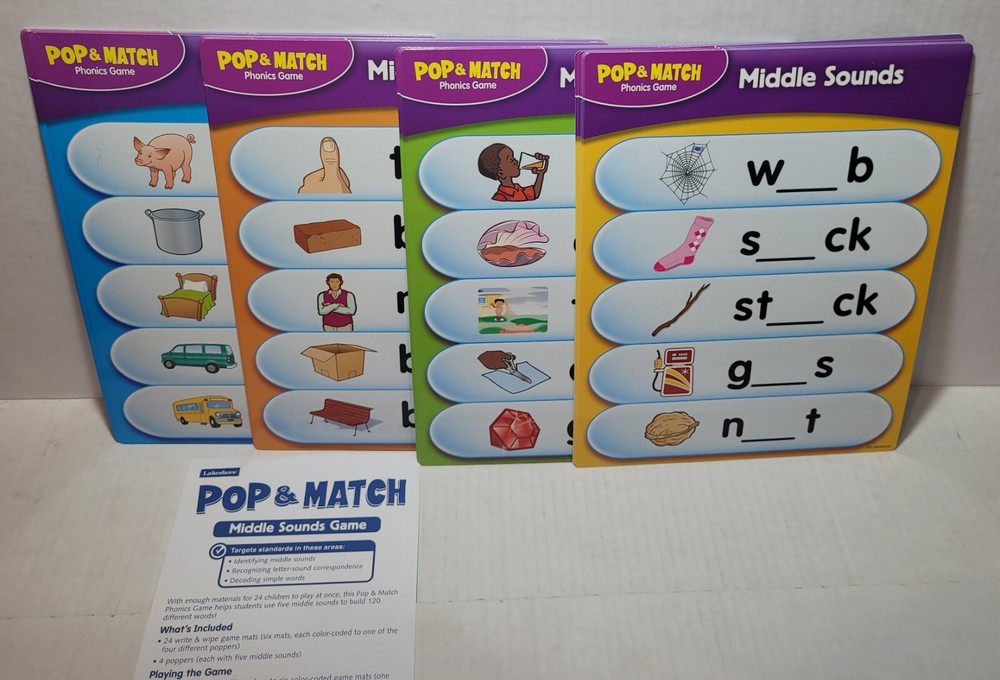 Lakeshore Pop & Match Beginning Middle Sounds Reading Learning Home School