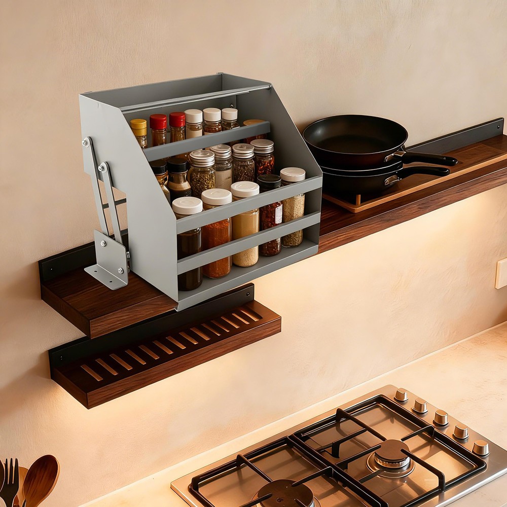 Kitchen Pull Down Shelf Upper Cabinet Wall Cabinet Storage Organizer Spice Rack