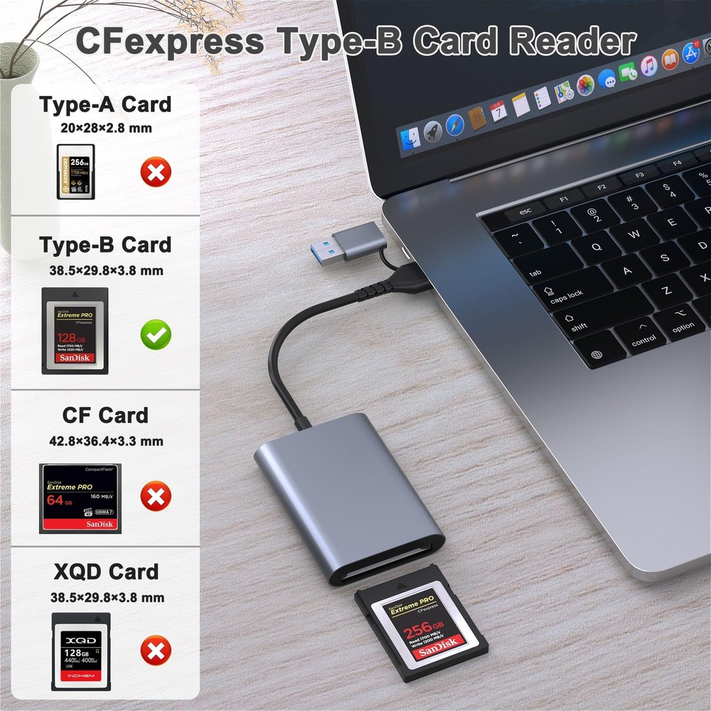 Lecnvuo CFexpress Type B Card Reader with USB 3.2 (Gen 2) 10Gbps, Silver Gray