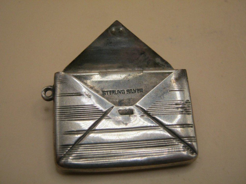 Antique American Engine Turned Sterling Silver Stamp Case Shaped Like Envelope