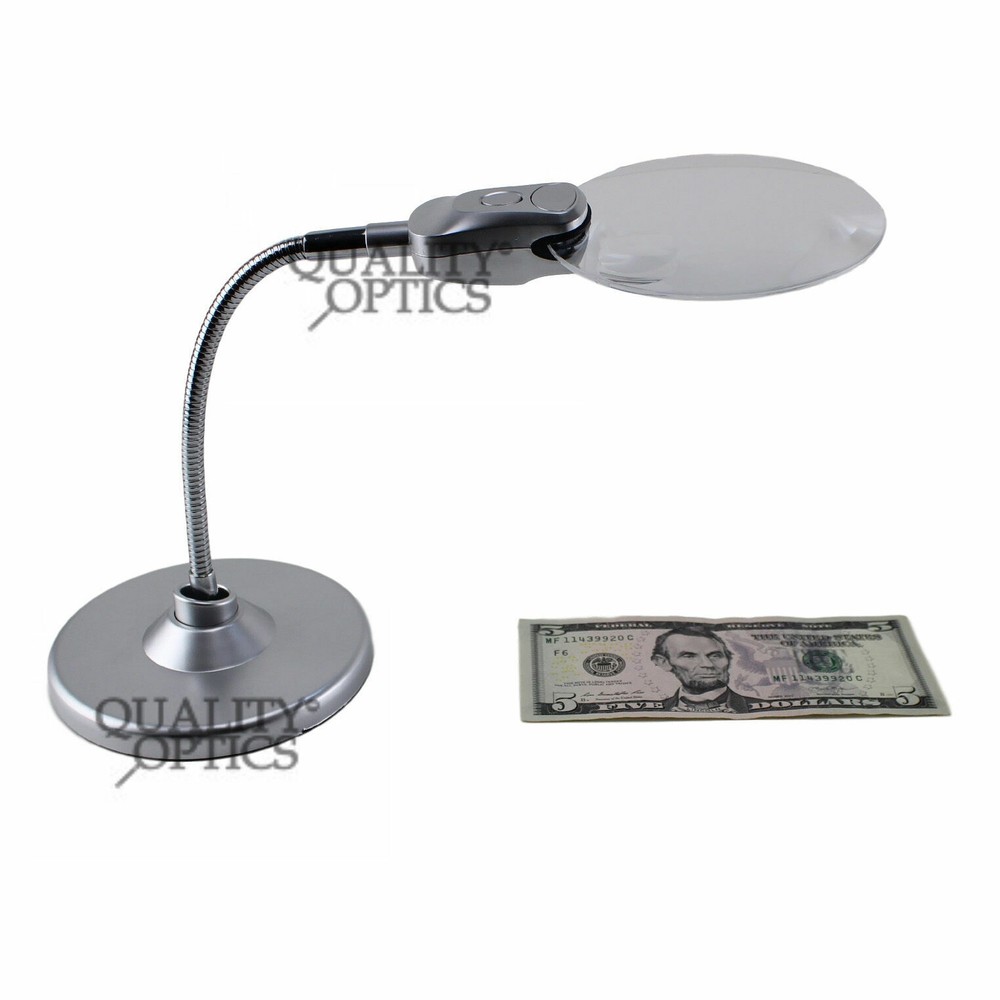 Solid Steel & Optical Glass Desktop Table Bench Illuminated Magnifier Magnifying