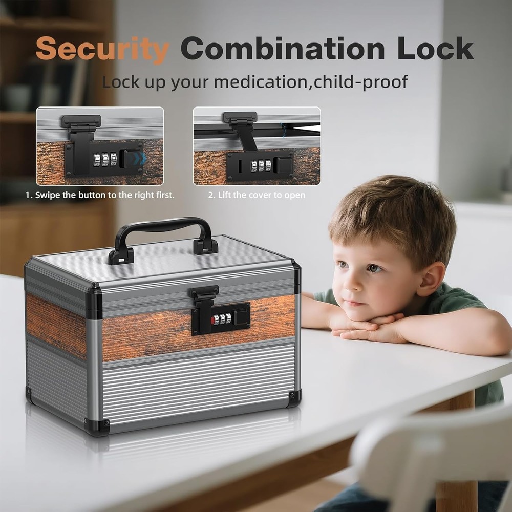 10" Security Lock Box with Code Medicine Lock Box Lockable Dorm Storage Trunk