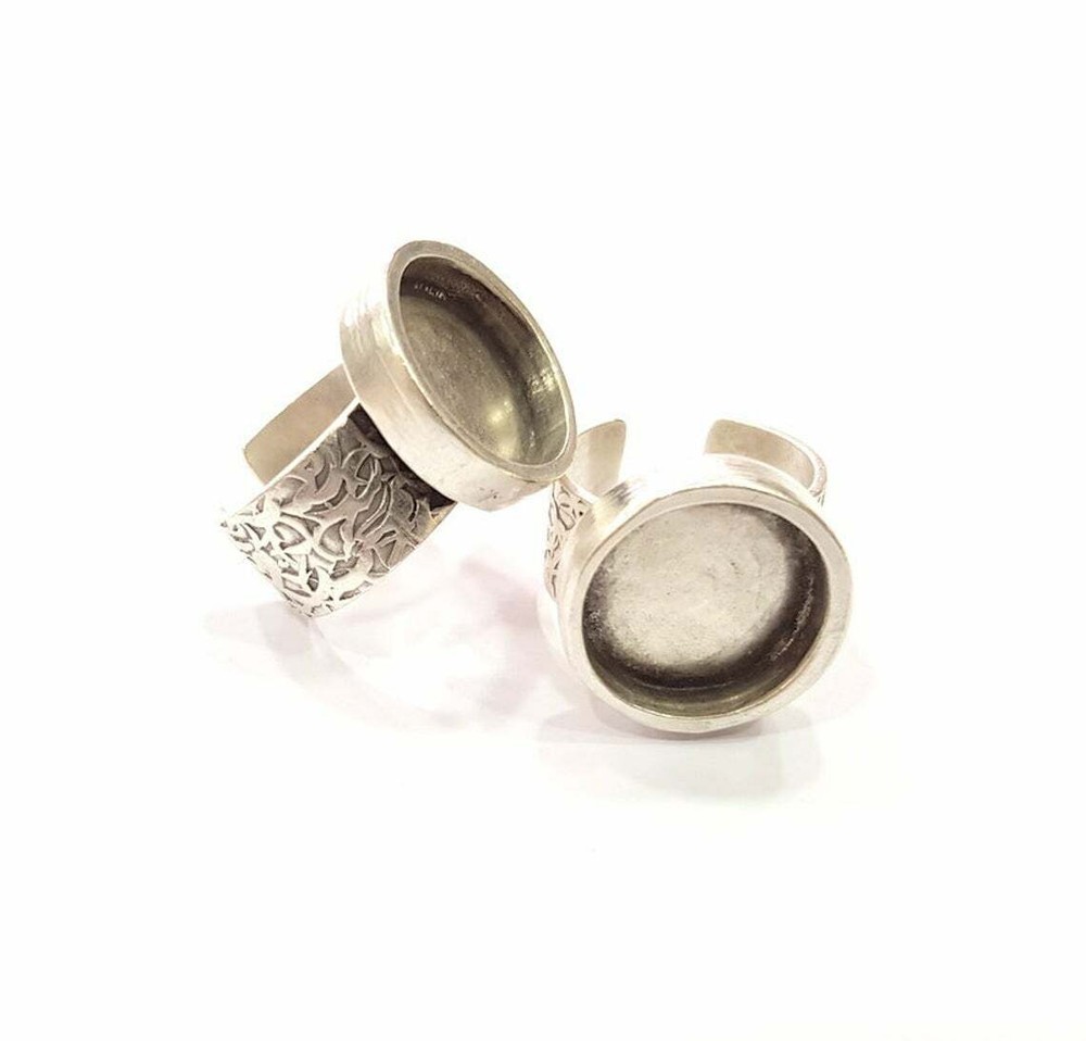 Round Blank Ring Base Bezel Setting Cabochon Adjustable Antique Silver Brass