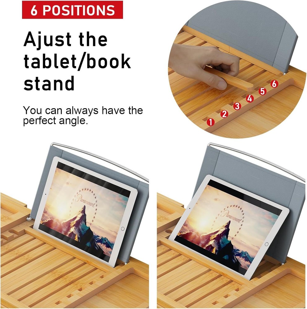 Foldable Bamboo Bathtub Caddy Tray Expandable for Luxury Bath, Bath Natural