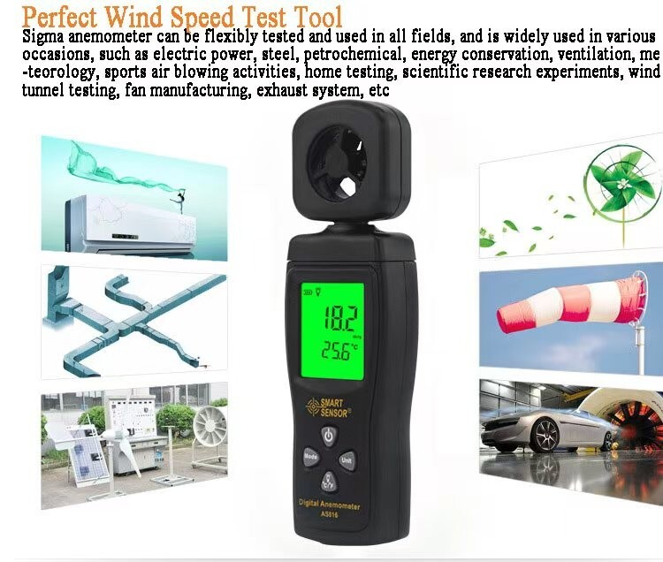 SMART SENSOR Digital Anemometer Handheld Air Wind Speed Meter Tester Backlight