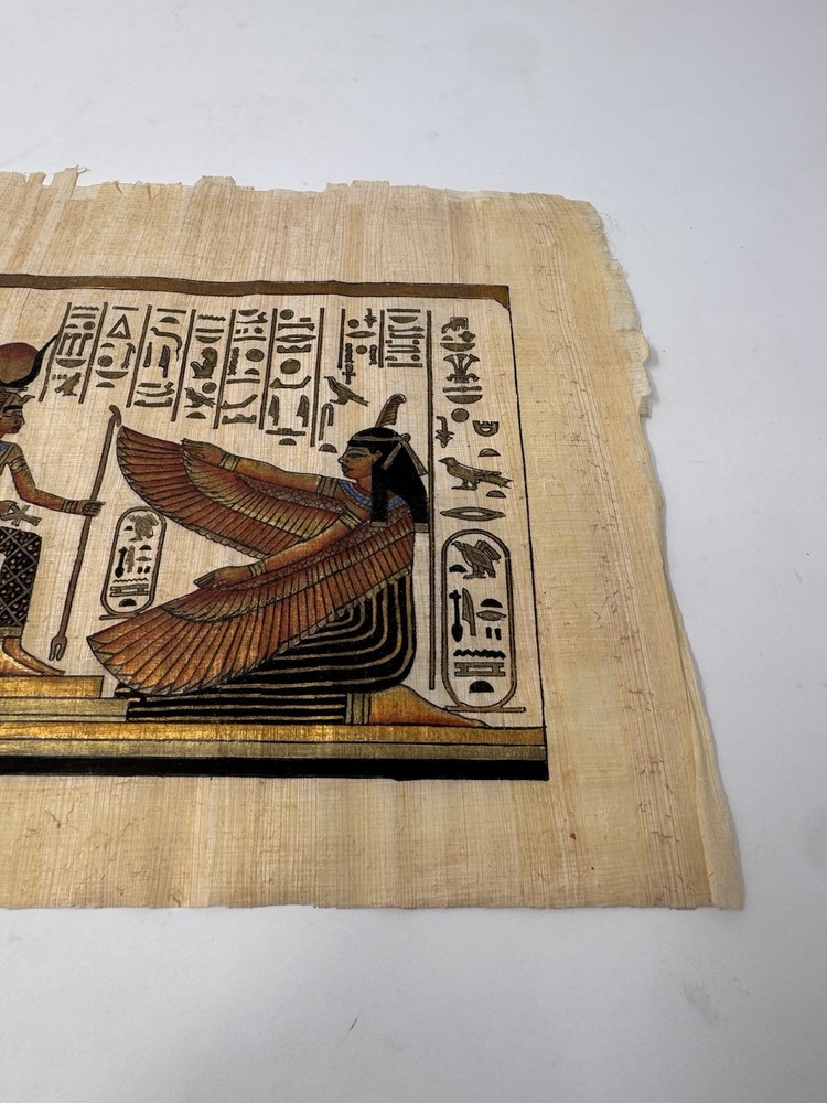 Authentic Hand-Painted Egyptian Papyrus Art 13x8 Unframed Pharaoh & Deities