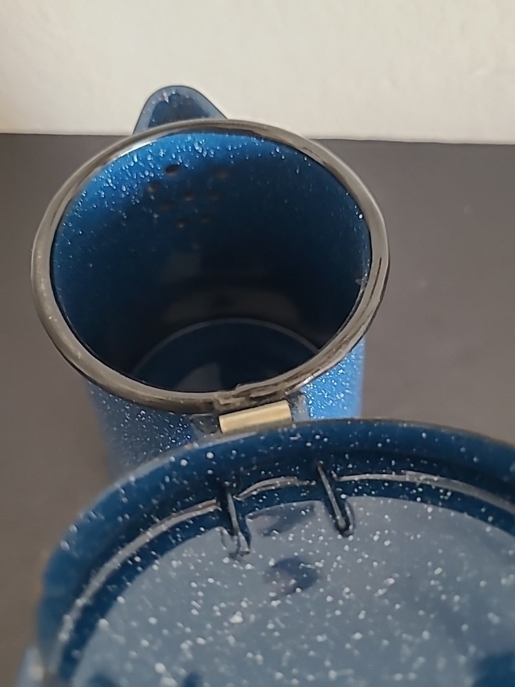 Blue And White Speckled Enamelware Coffee Percolator