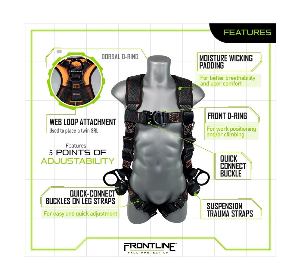 FRONTLINE FALL PROTECTION 105CFTB Combat™ Vest Style Harness with Front Si