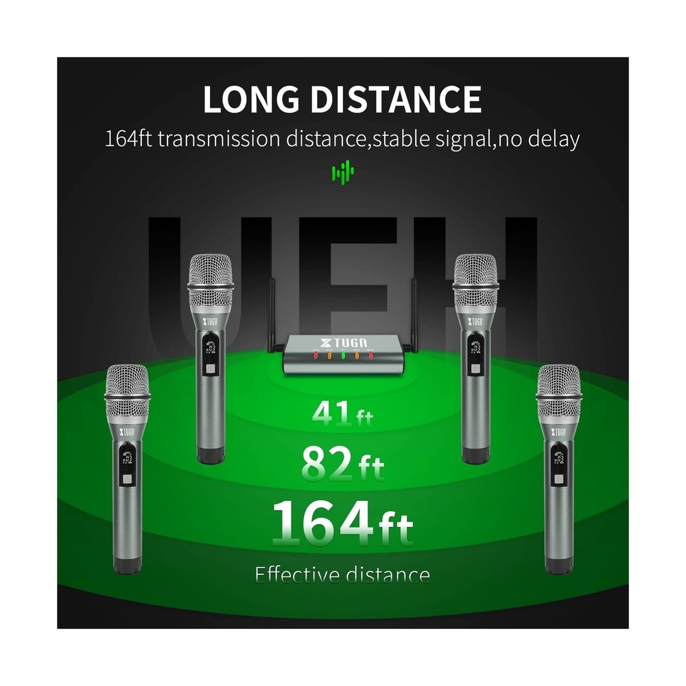 XTUGA UF4600 4 Channel UHF Wireless Microphone System Cordless Microphone wit...