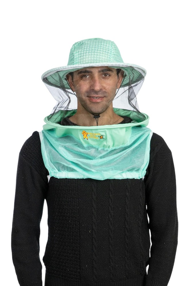 Three Layer Ventilated Beekeeping Veil in Round Aqua 3-Layer Hat