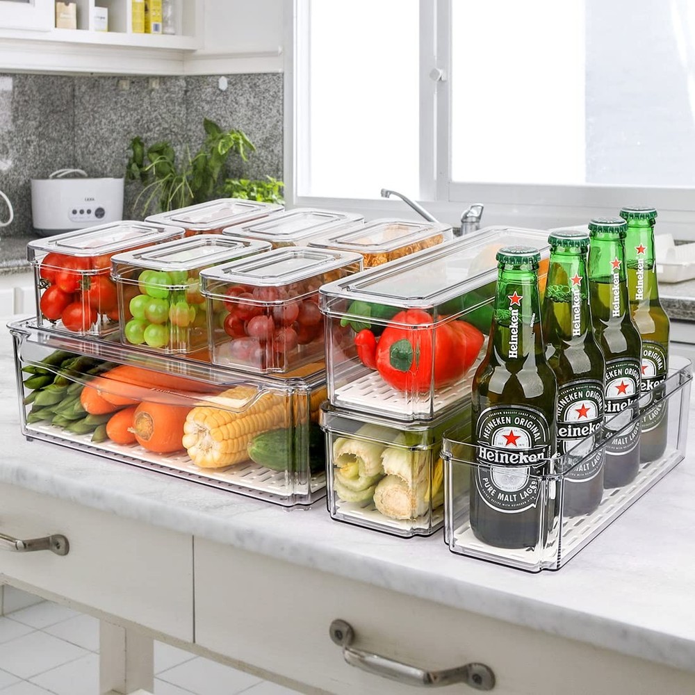 10 Pack Refrigerator Pantry Organizer Bins, Stackable 10-PACK, Transparent