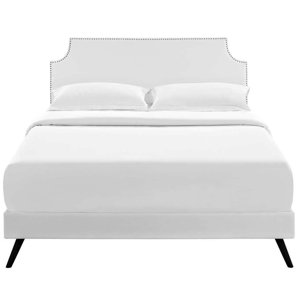 Modway Corene Full Vinyl Platform Bed with Round Splayed Legs in White