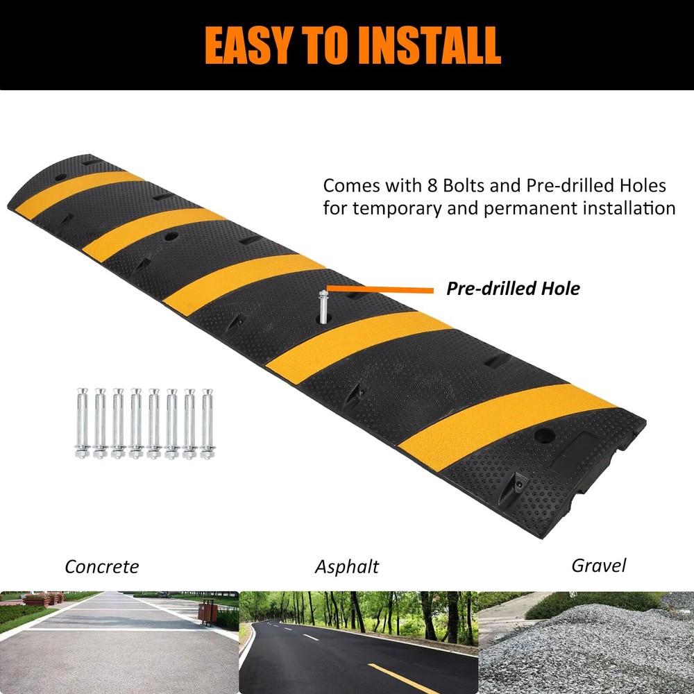 ☑️2pack 25000 lbs Heavy-Duty Rubber Speed Bump with Cable Protective Channels