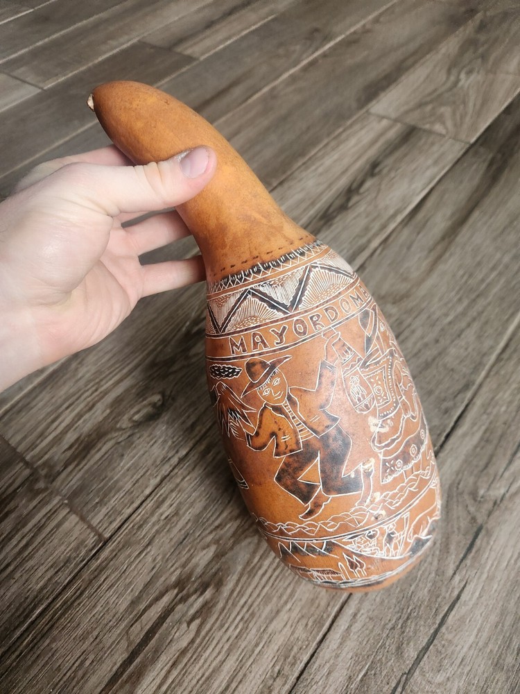 Hand Carved Peruvian Gourd Rainstick Shaker Percussion