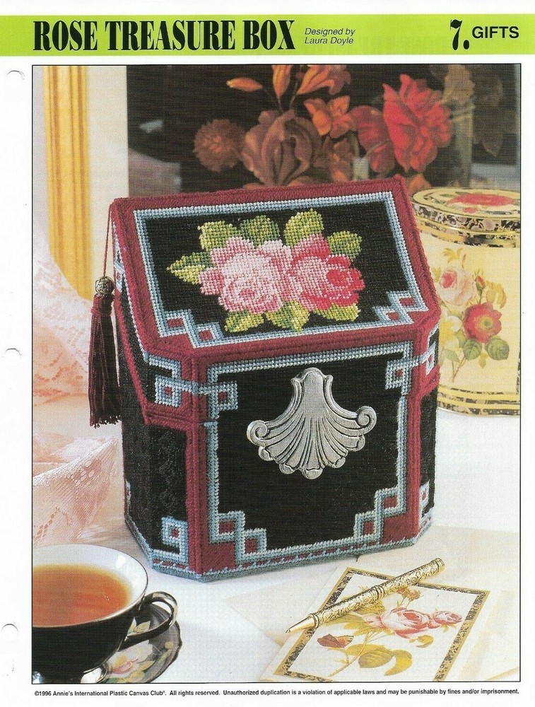 NEW ROSE TREASURE BOX ANNIE'S PLASTIC CANVAS PATTERN INSTRUCTIONS