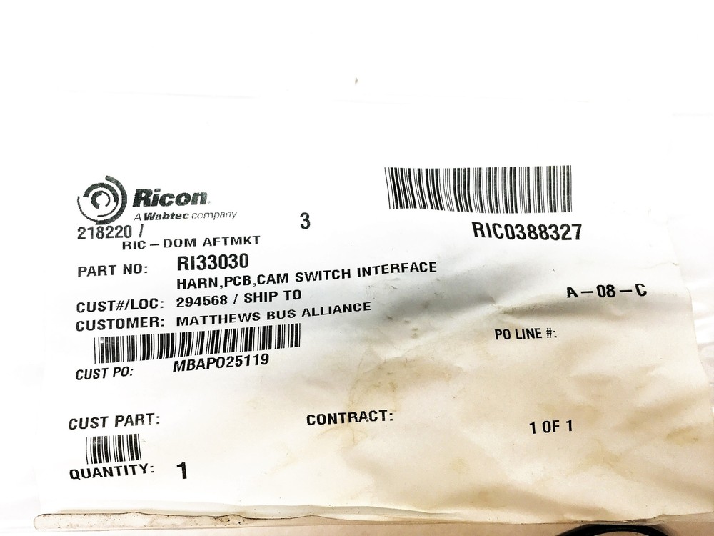 Ricon PCB Cam Switch Interface Harness RI33030 NOS