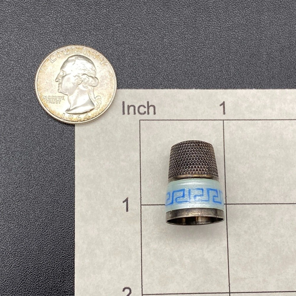 Vintage Enamel Thimble Sterling Silver Germany Size 9