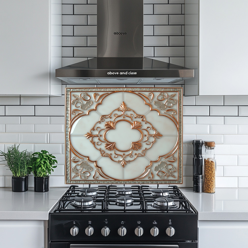 Glass Backsplash, Pattern Tile Look One Piece Tempered Glass Kitchen Splashback