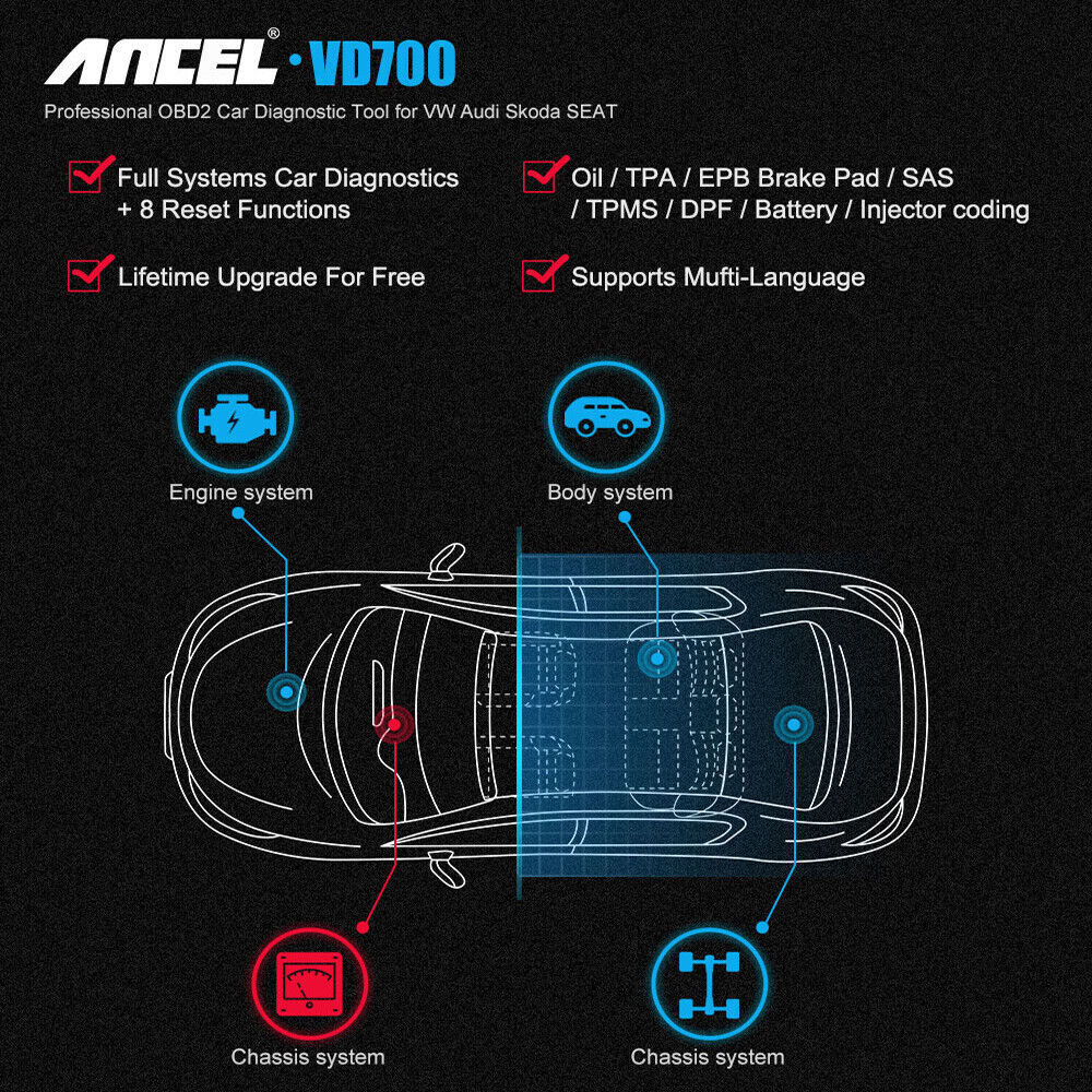 ANCEL VD700 for VW AUDI Car Code Reader All System Diagnostic Tool OBD2 Scanner
