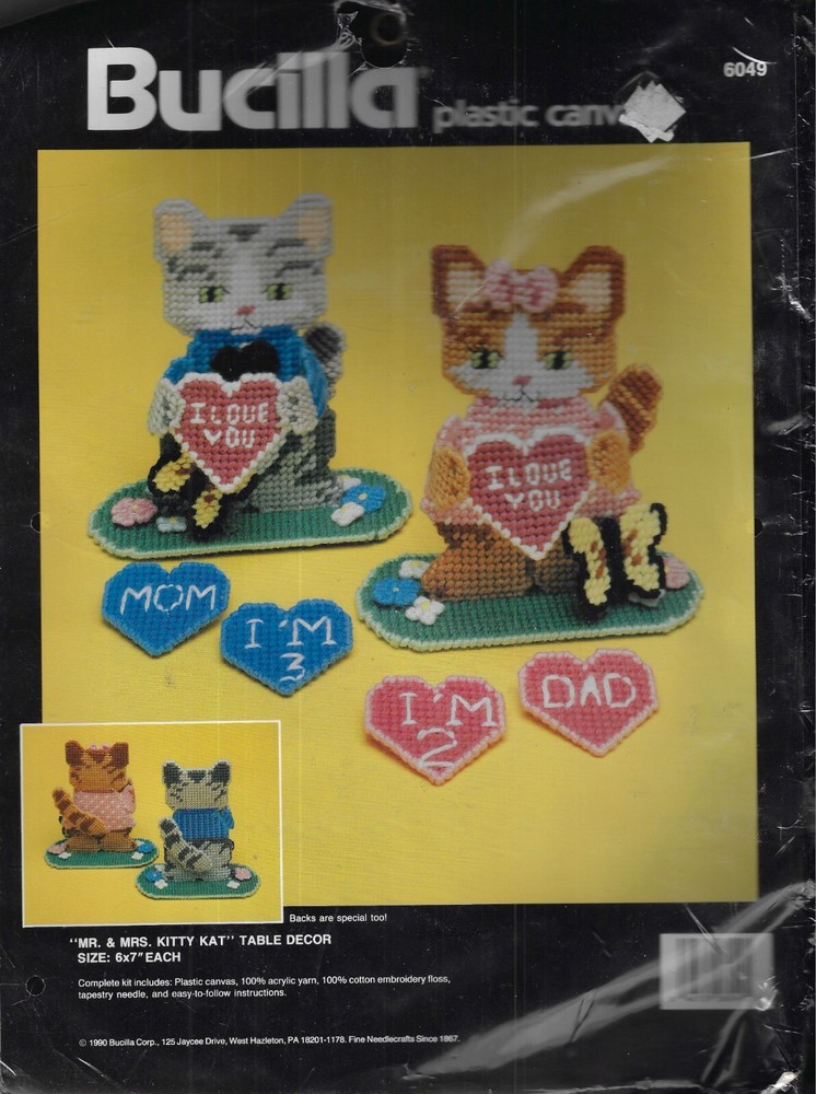 Bucilla~ Mr. & Mrs. Kitty Kat  ~Plastic Canvas Table Decor  #6049  cats