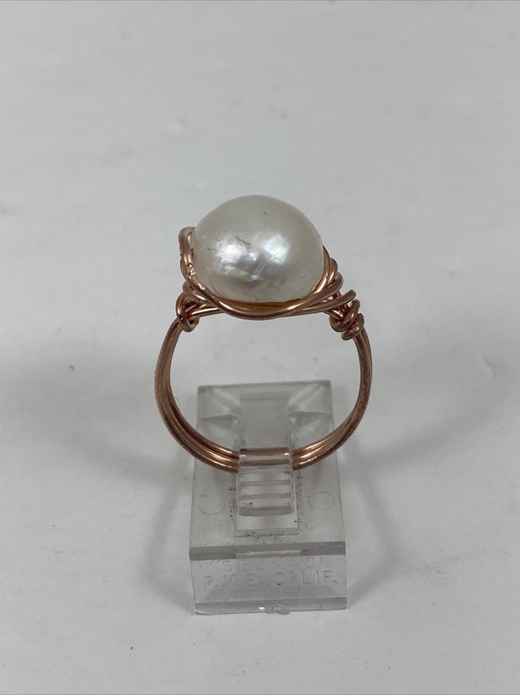 Handmade ~ Copper Wire Wrap ~ White Pearl Ring ~ Size 7 #171