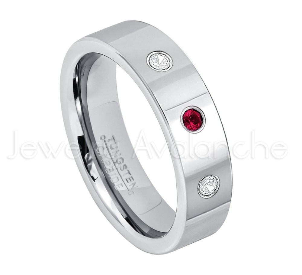 0.21ctw Ruby & Diamond 3-Stone Ring, July Birthstone Ring, Tungsten Ring #020