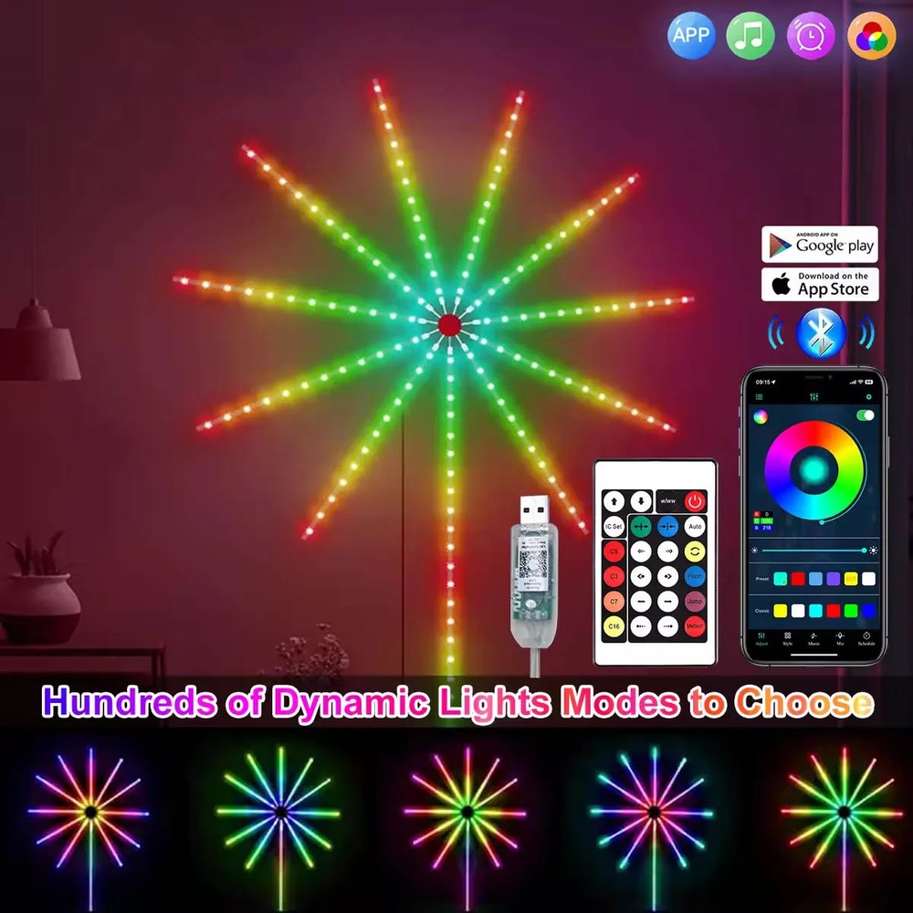 RGBIC Firework Strip Lights LED Bluetooth APP Control Neon Strip USB 5V Changing