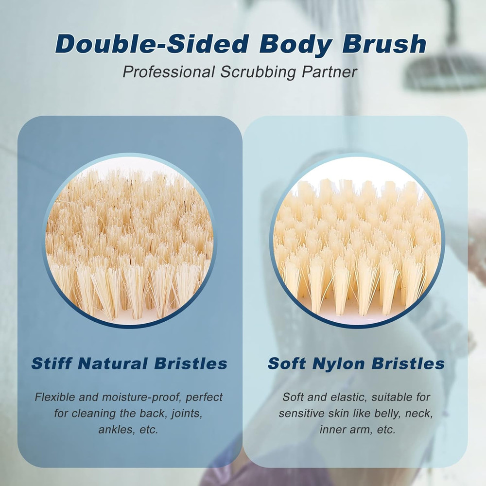 Ergonomically Back Scrubber for Shower - Double-Sided Back Brush Long Handle for